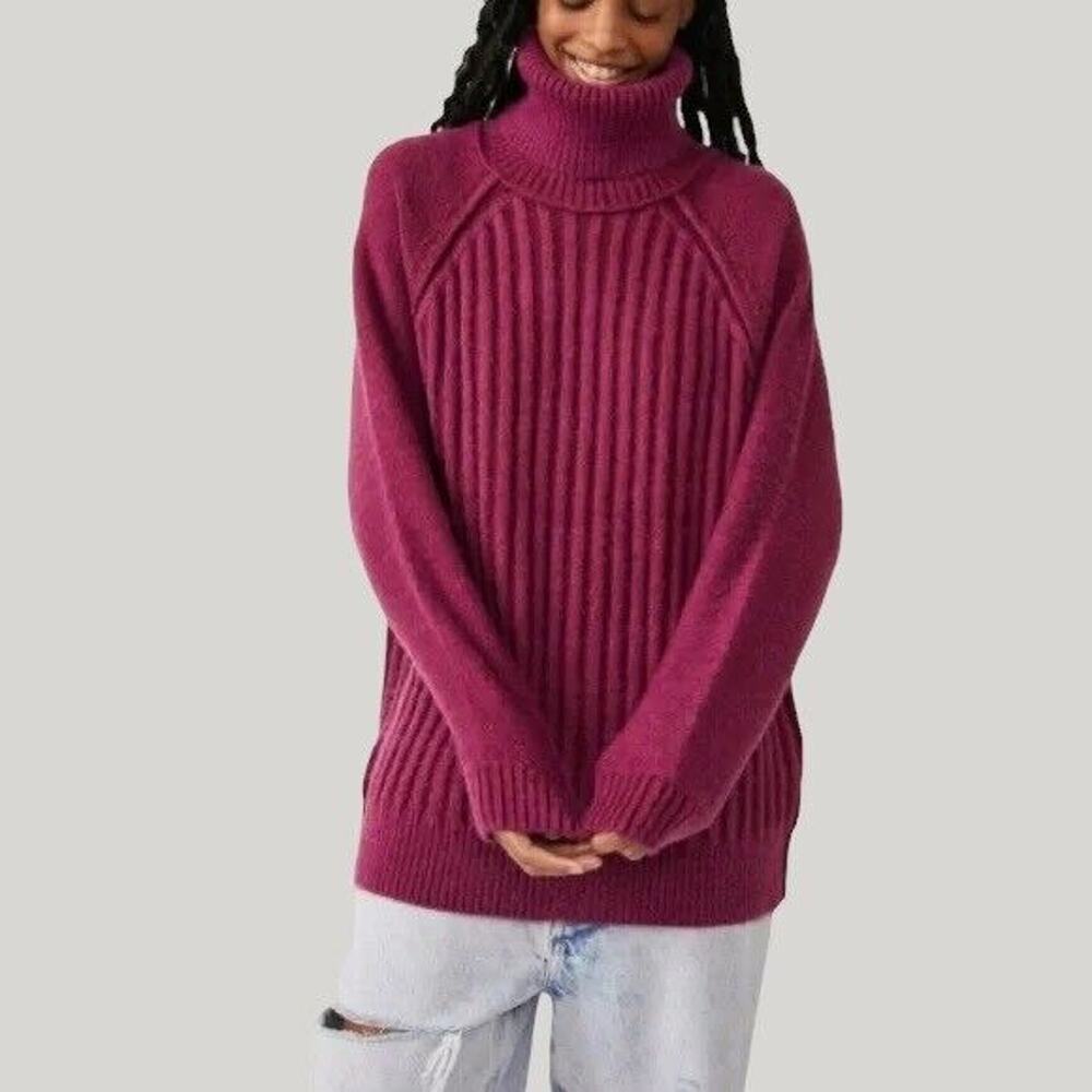 NWT Free People Big City Turtleneck Sweater Mulberry Size L Oversized Fuzzy $168
